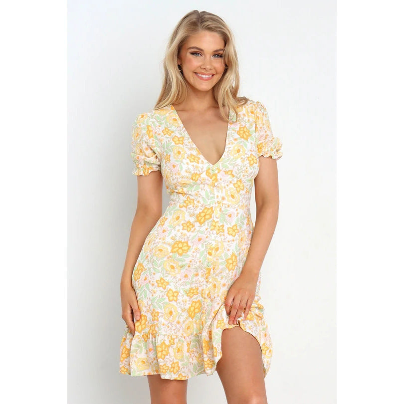 Damen Minikleid im romantischen Garden-Style mit voluminösen Ärmeln und verspieltem Saum Drune