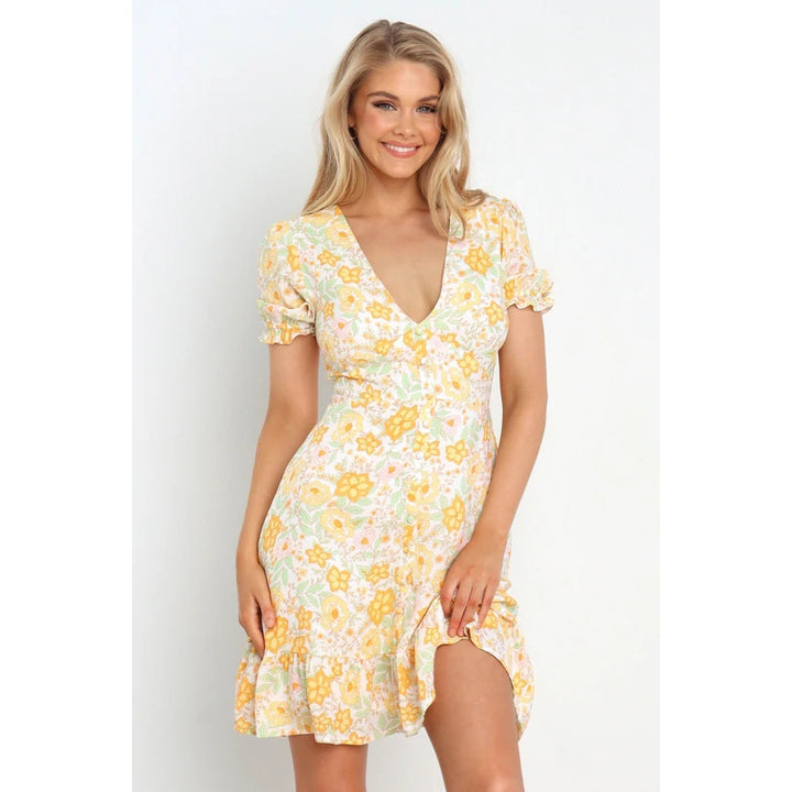 Damen Minikleid im romantischen Garden-Style mit voluminösen Ärmeln und verspieltem Saum Drune