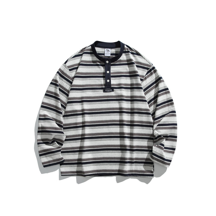 Unisex Oversize-Henleyshirt mit Knopfleiste, Streifenstruktur und geripptem Halsbund Drune