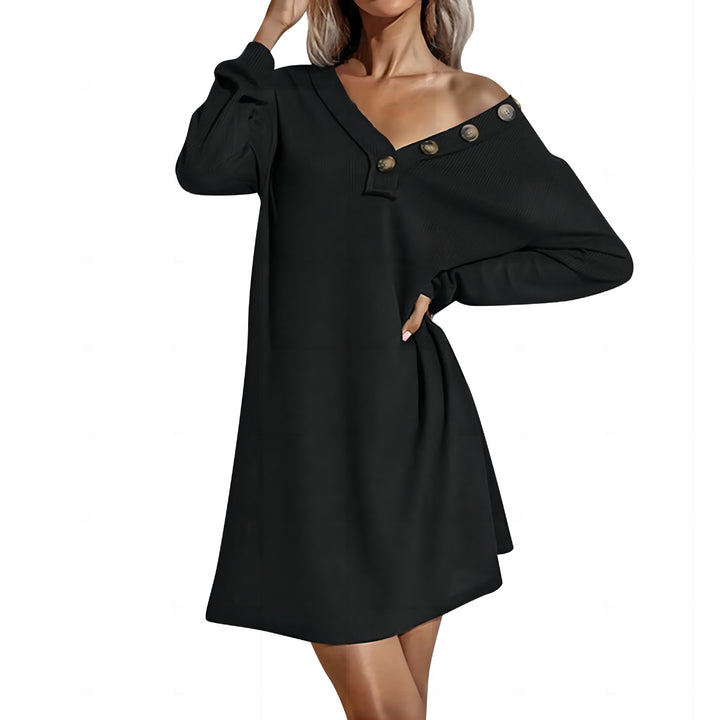 Damen Off-Shoulder Knopfleiste Kleid Drune