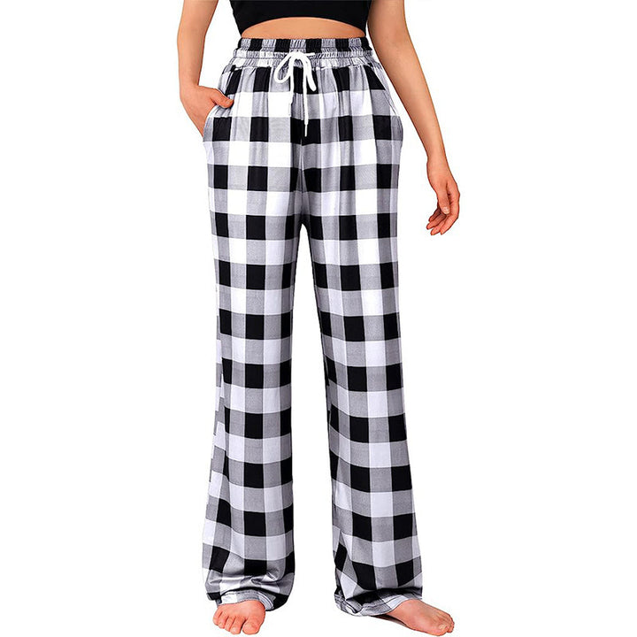 Damen Bequeme Karohose mit elastischem Bund und Seitentaschen Drune