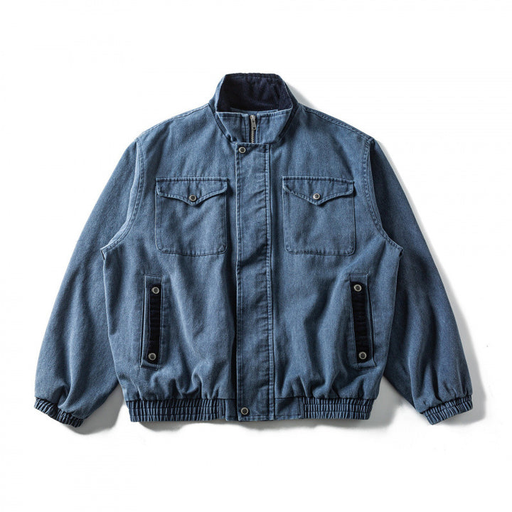 Herren Kastenförmige Canvas-Blousonjacke mit Cordbesatz, Stehkragen und elastischem Saum Drune