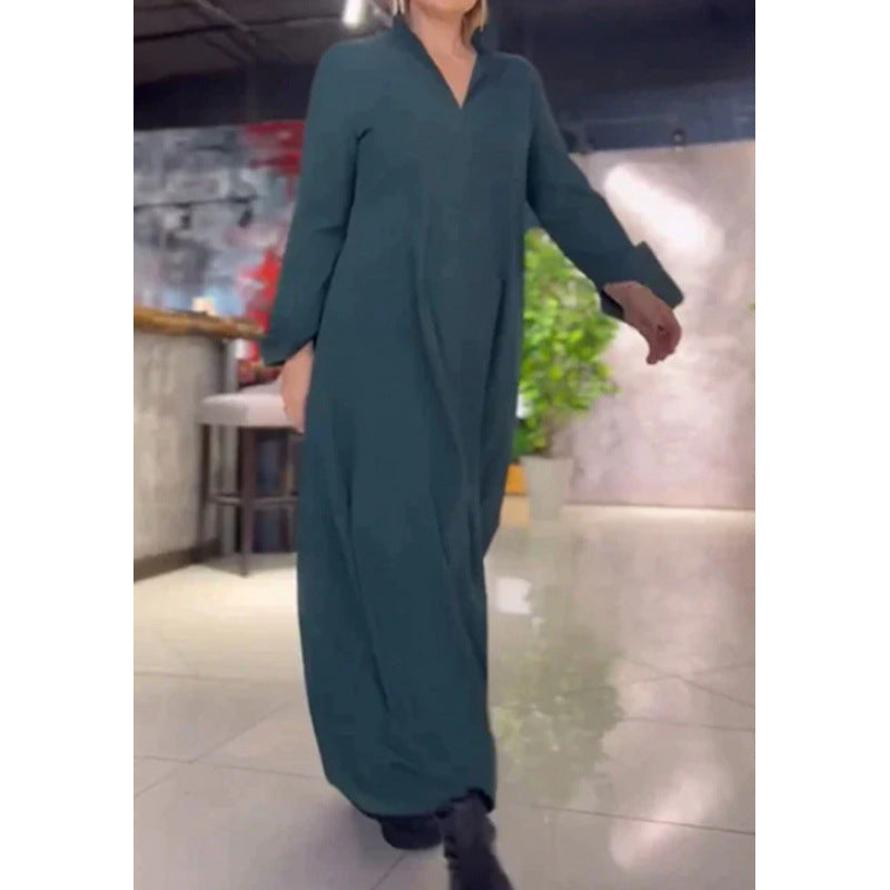 Damen lässiges Maxikleid mit modernem Hemdblusen-Design und praktischen Seitentaschen Drune