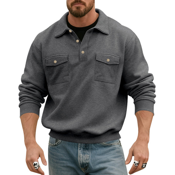 Herren nan Pullover mit Polokragen und aufgesetzten Brusttaschen Drune