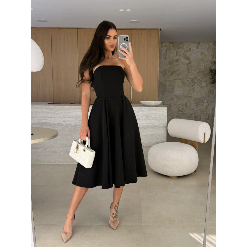 Damen elegantes Cocktailkleid mit trägerlosem Design Drune