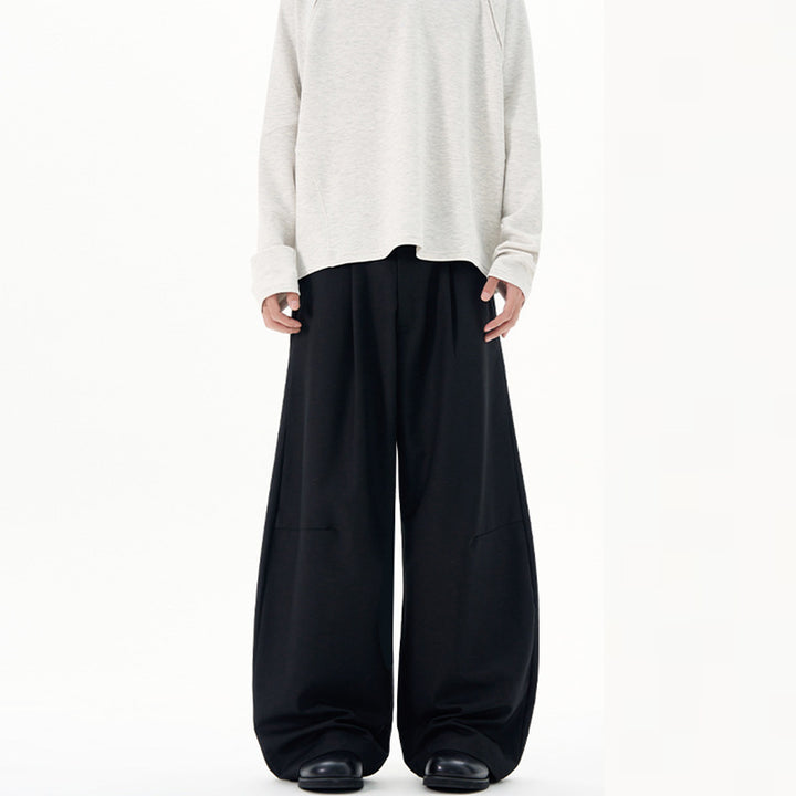 Herren Ultraweite Bügelfalten-Hose mit tiefem Schritt und fließender Twill-Qualität Drune