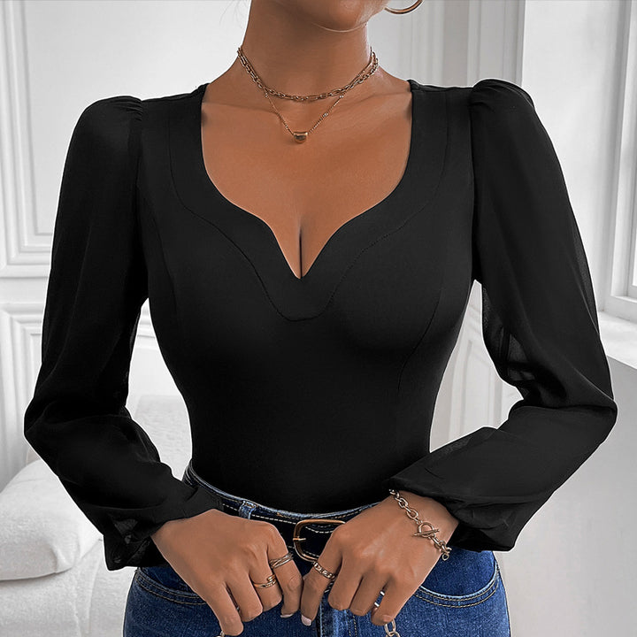 Damen Figurbetontes Body-Top mit herzförmigem Ausschnitt, Puffärmeln und taillierter Silhouette Drune