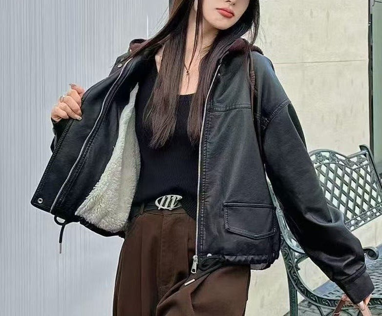 Damen lässige Kunstlederjacke Drune