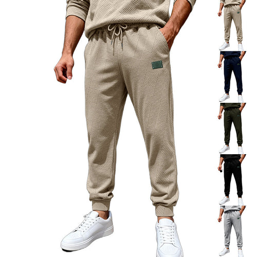 Herren Strukturierte Jogginghose mit geometrischer Waffelstruktur und elastischen Bündchen Drune