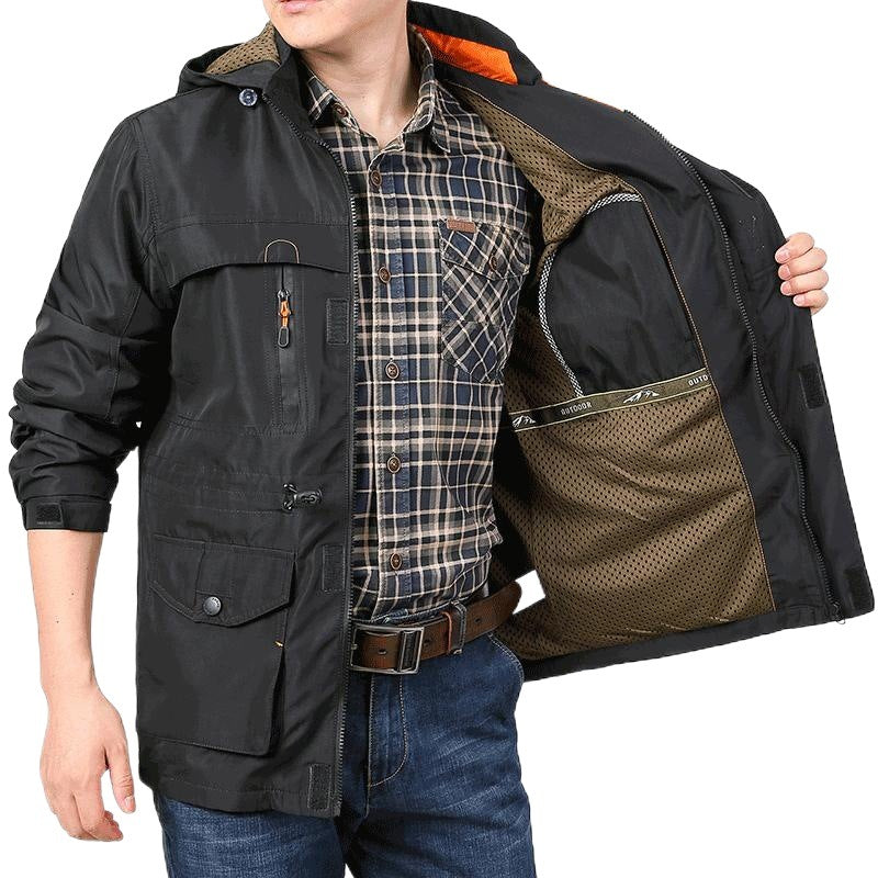 Herren nan leichte winddichte Fieldjacke mit atmungsaktivem Meshinnenfutter, zahlreichen Reißverschluss- und Klappentaschen sowie verstellbaren Ärmelmanschetten Drune
