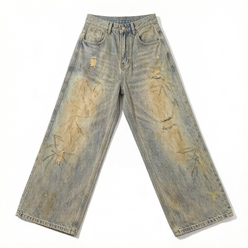 Herren Modische Baggy-Jeans mit kreativen Waschungen Drune
