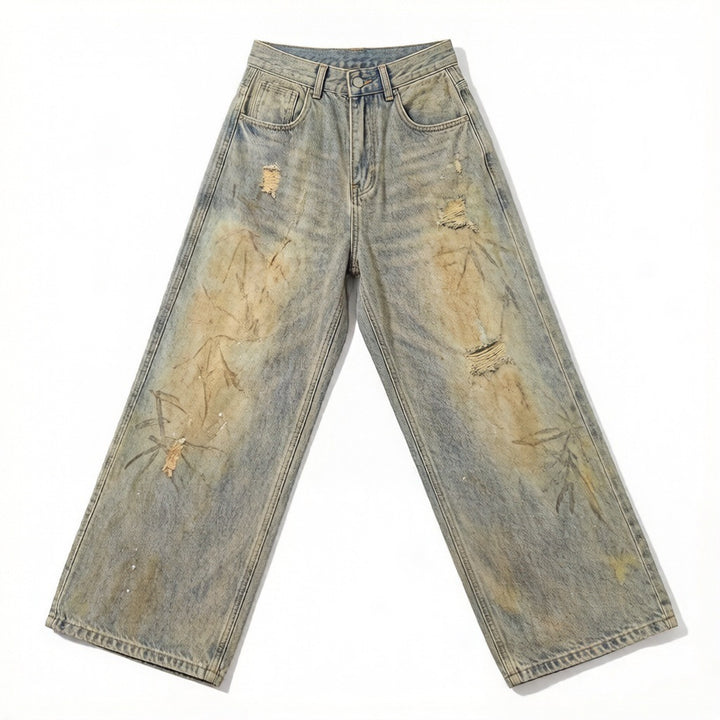 Herren Modische Baggy-Jeans mit kreativen Waschungen Drune