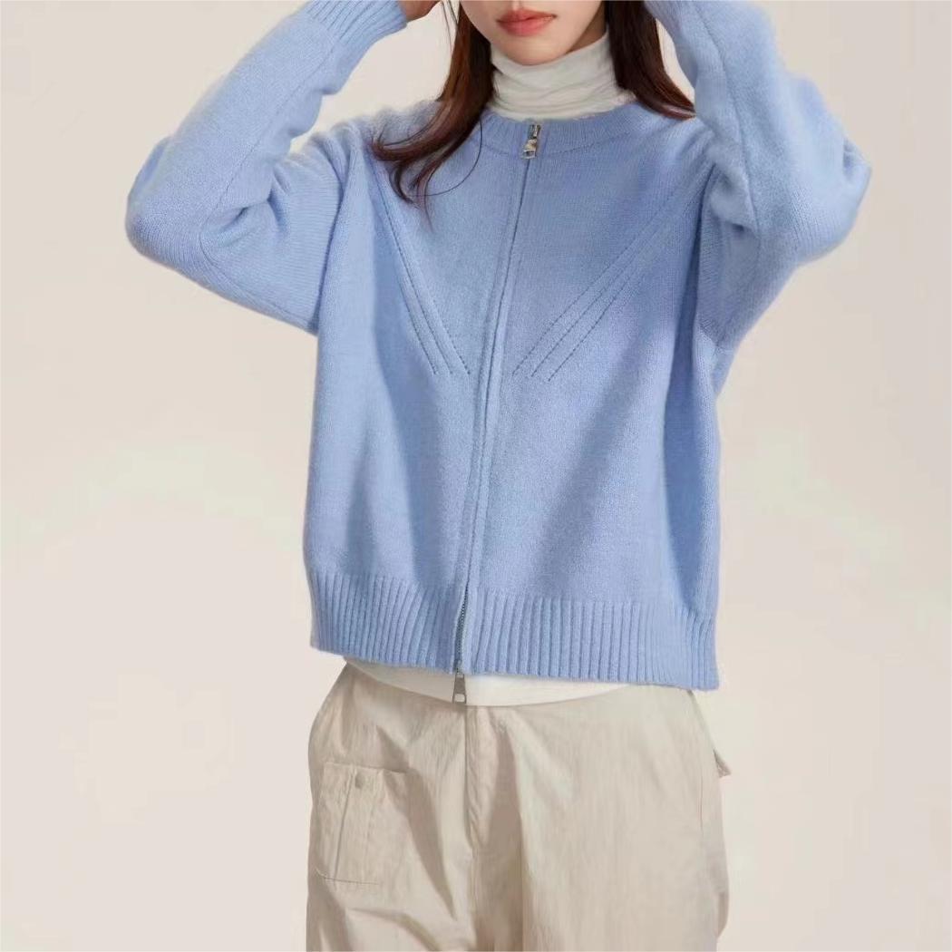 Damen Strickjacke mit modernem Reißverschluss und trendigen Zopfmuster Drune