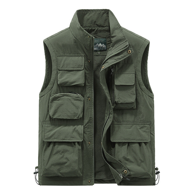 Herren wattierte Multifunktions-Taschenweste mit Fleece-Innenfutter und Stehkragen Drune