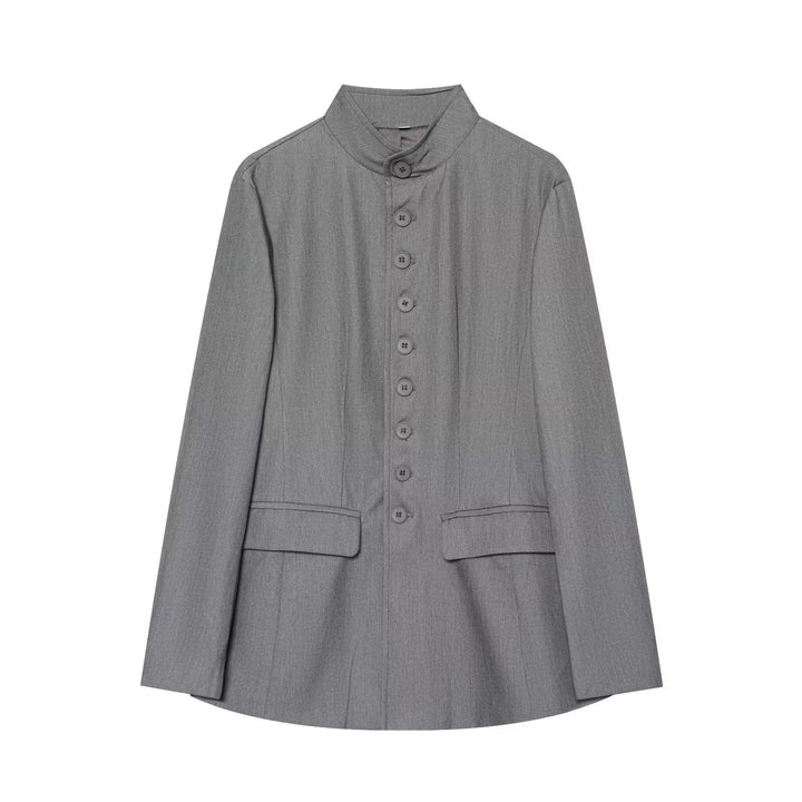 Damen taillierter Stehkragen-Blazer mit durchgehender Knopfleiste Drune
