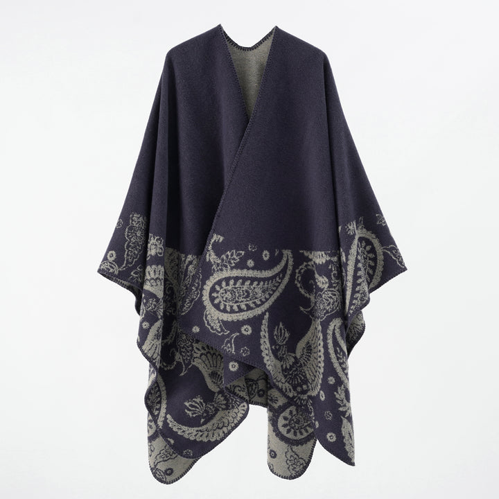 Damen Wollmix-Wendecape mit Paisley-Jacquard und offenem V-Ausschnitt Drune