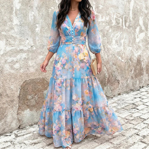 Damen Maxikleid mit Wickeloptik, V-Ausschnitt und geraffter Taillenpartie Drune