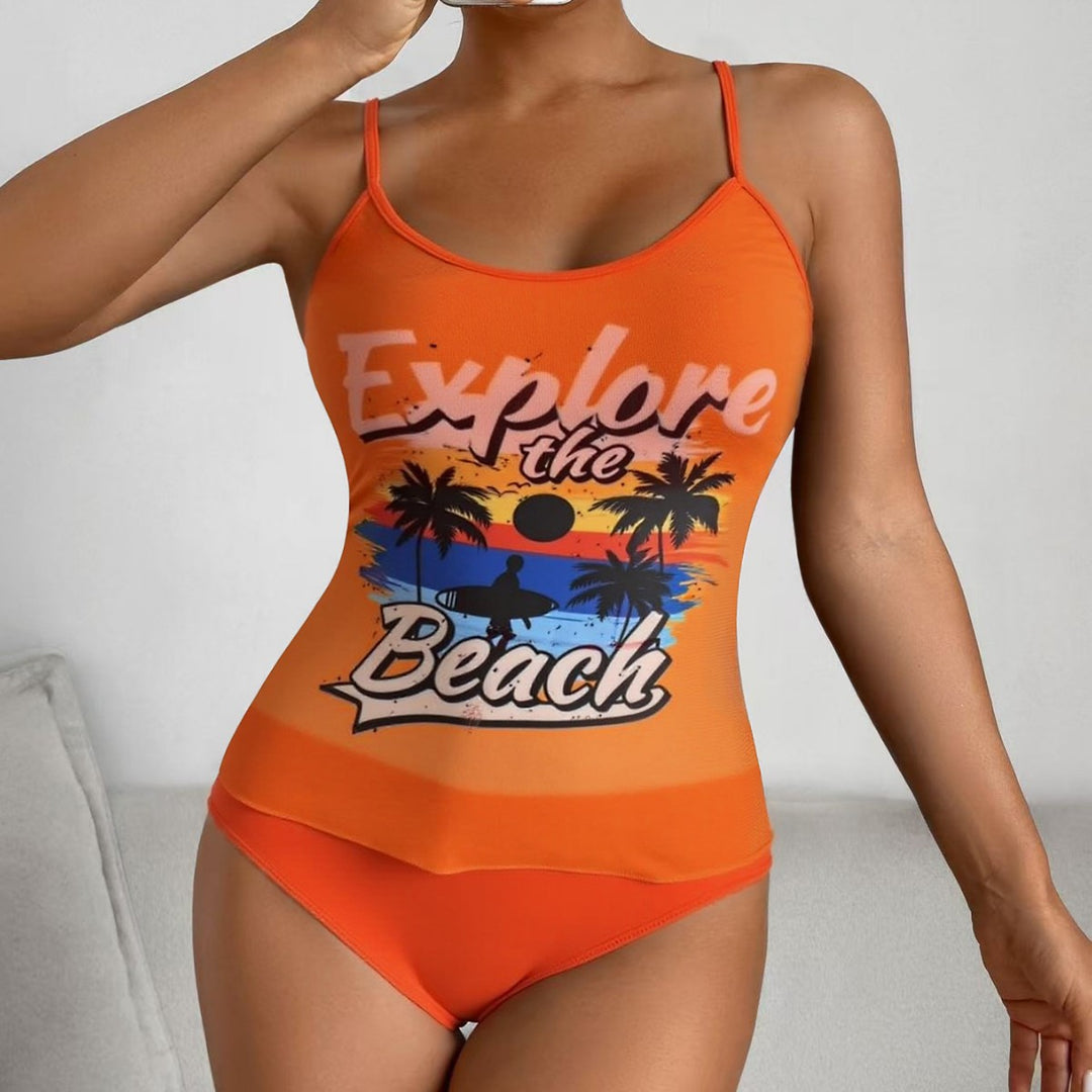 Damen Tankini-Set mit sportlichem Grafikdesign und hoch tailliertem Höschen Drune