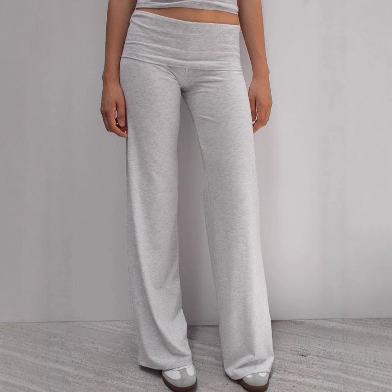 Damen Weite Palazzo-Yoga-Hose mit hohem Umschlagbund Drune