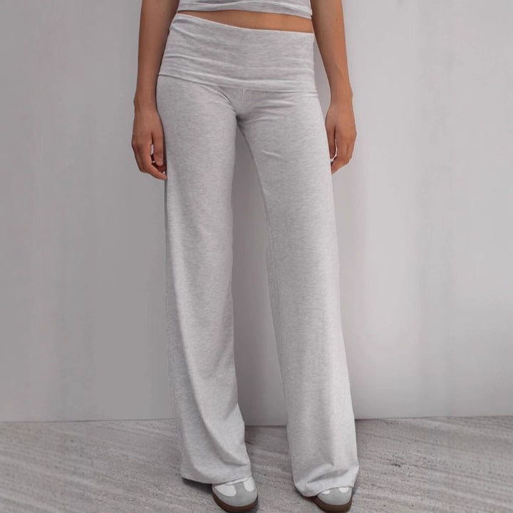 Damen Weite Palazzo-Yoga-Hose mit hohem Umschlagbund Drune