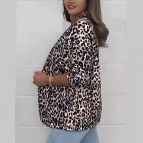 Damen Modischer Blazer mit Animal-Print Drune