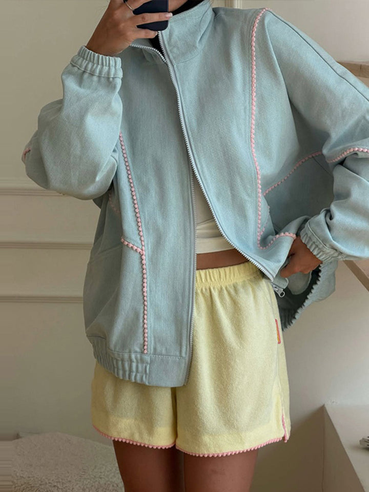 Damen Frottee-Loungewear-Set mit Reißverschluss-Jacke, Oversize-Schnitt & Pompon-Besatz Drune
