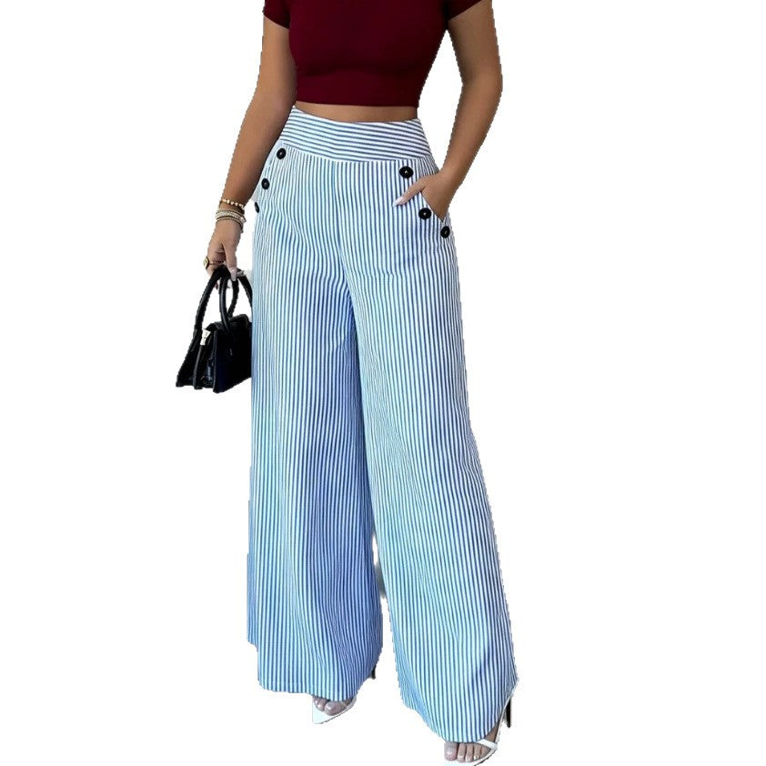 Damen nan hochgeschnittene Palazzo-Hose mit maritimen Knopfdetails und weitem Bein Drune
