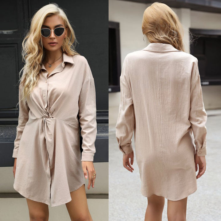 Damen Knoten-Blusenminikleid mit Hemdkragen und taillierter Wickeloptik Drune