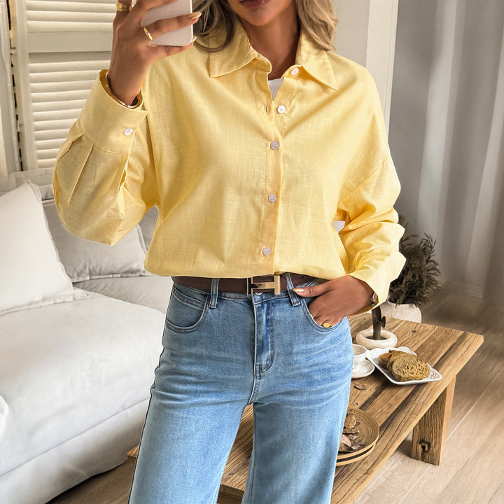 Damen nan oversized Leinen-Hemdbluse mit kastigem Schnitt und verdeckter Knopfleiste Drune