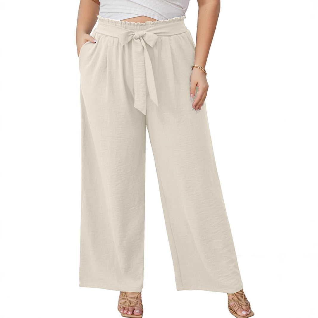 Damen Paperbag-Hose mit weitem Bein, Gummizug, Bindegürtel und Eingrifftaschen Drune