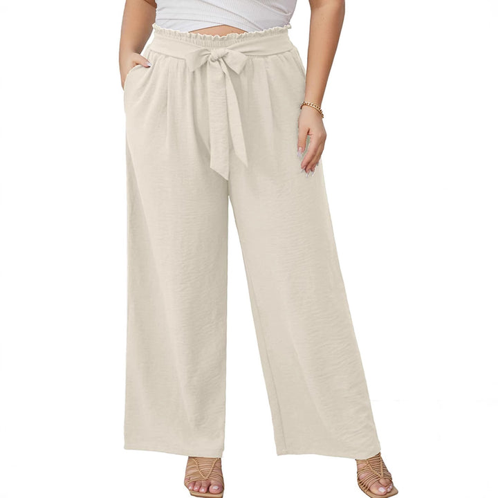 Damen Paperbag-Hose mit weitem Bein, Gummizug, Bindegürtel und Eingrifftaschen Drune