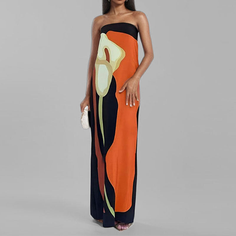 Damen Maxi-Kleid im modernen Kunststil Drune