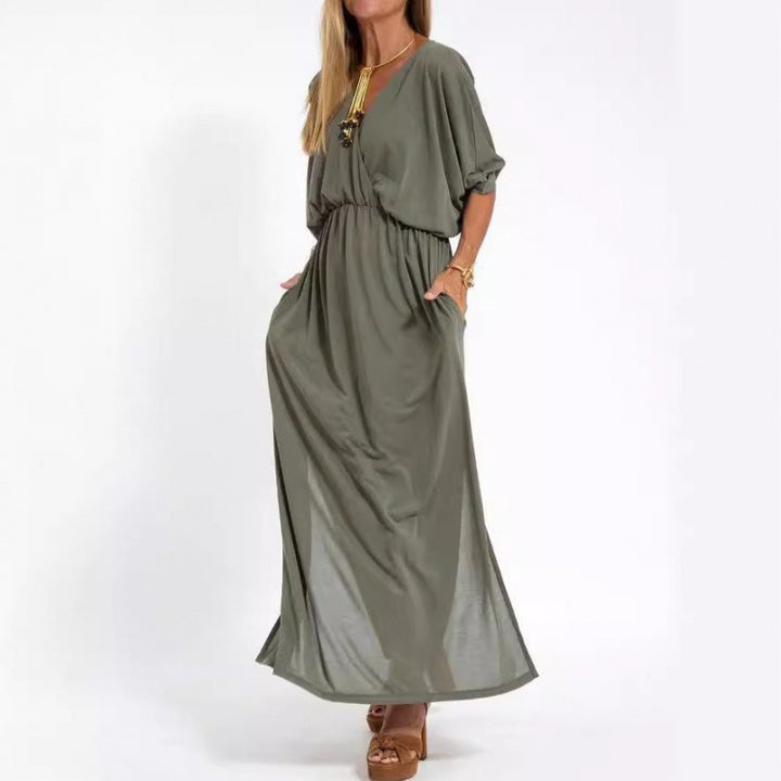 Damen lässiges Maxikleid mit V-Ausschnitt und seitlichen Schlitzen Drune