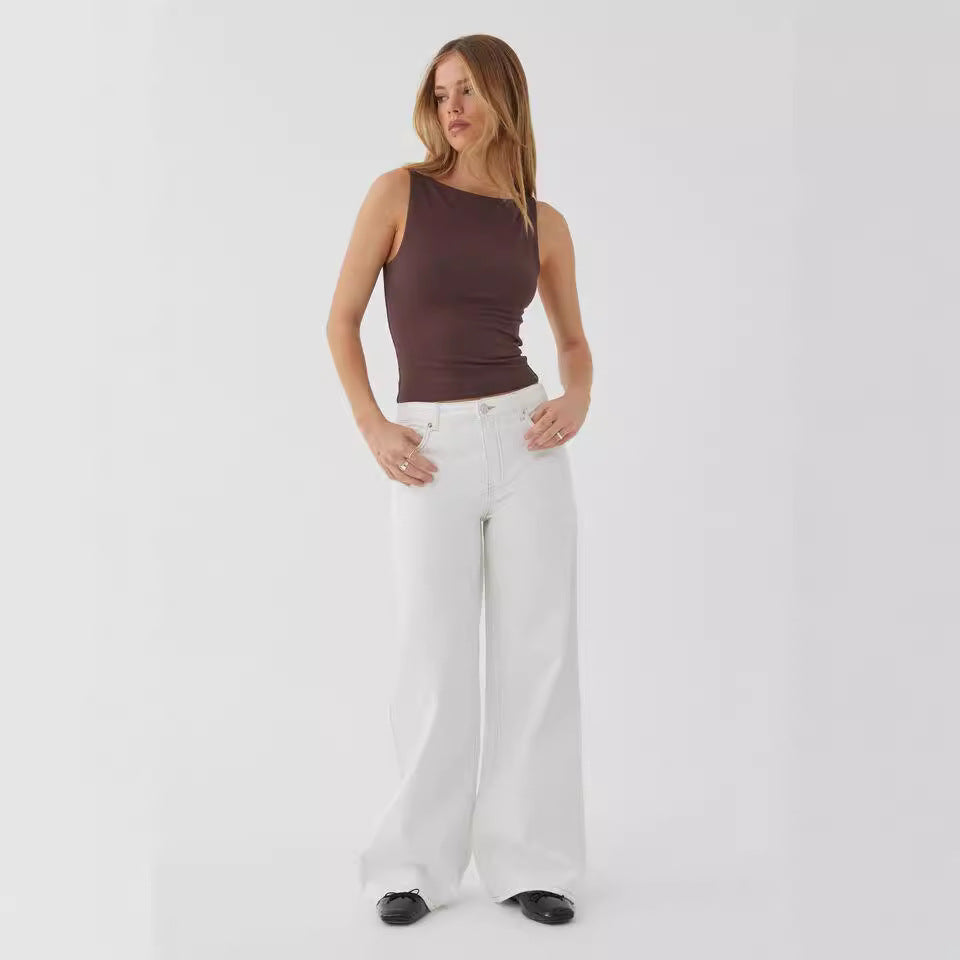 Damen nan weites Denim Hosenmodell mit tiefem Bund und weitem Schlag Drune