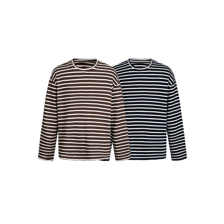 Unisex Gestreifter Breton-Pullover mit Rundhalsausschnitt und Oversize-Schnitt Drune