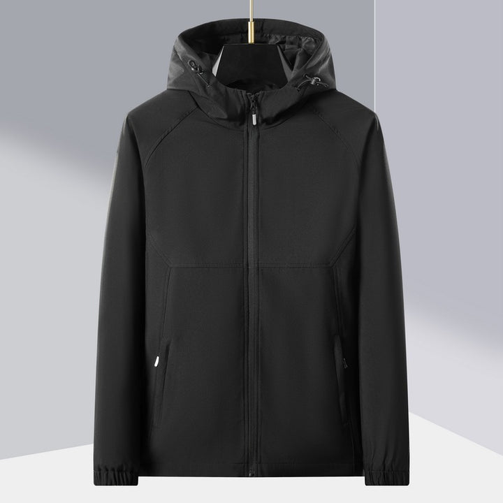 Herren leichte Softshell-Outdoorjacke mit ergonomischer Kapuze und diagonalem Brustreißverschluss Drune