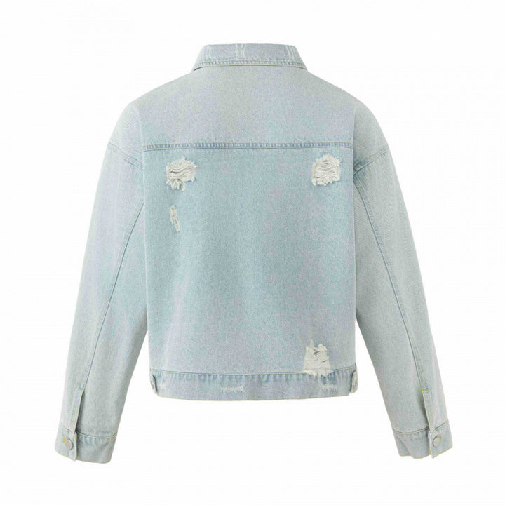 Unisex Boxige Jeansjacke im Worker‑Look mit Metallapplikationen und Pattentaschen Drune