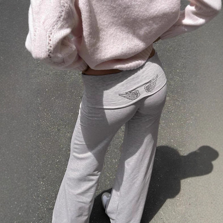 Damen Weite Palazzo-Yoga-Hose mit hohem Umschlagbund Drune
