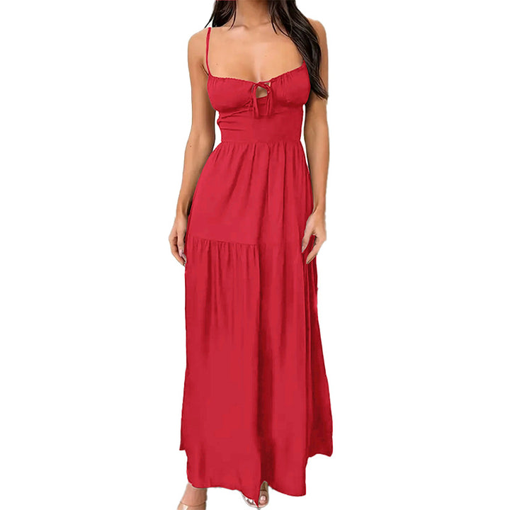 Damen Maxikleid mit verstellbaren Trägern und romantischem Schlüsseleffekt Drune