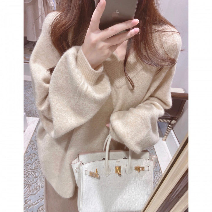 Damen Oversized V-Pullover aus weichem Material mit lässigem Schnitt Drune