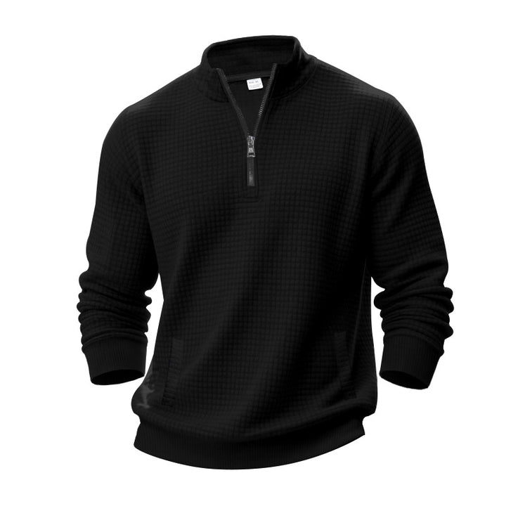 Herren nan Waffelstruktur-Halbzip-Pullover mit Stehkragen und dezenten Eingrifftaschen Drune