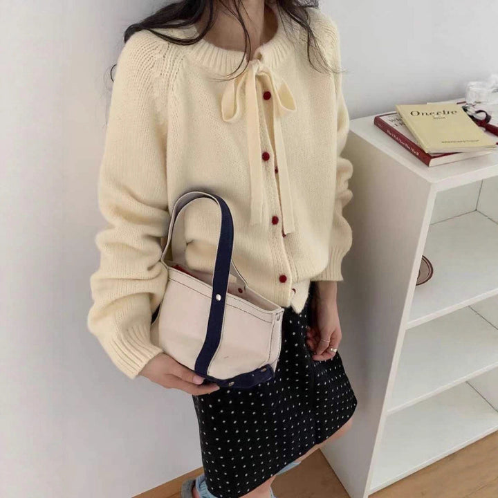 Damen Kürzer Strickcardigan mit Schleifenband und leichtem Material Drune