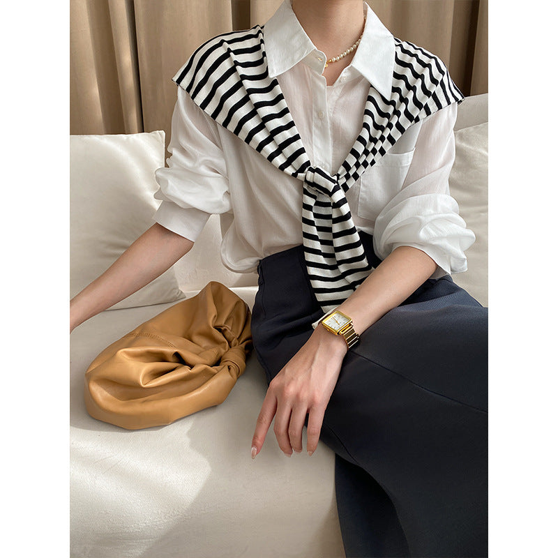 Damen Elegante Bluse mit gestreiftem Pullover-Ausschnitt Drune