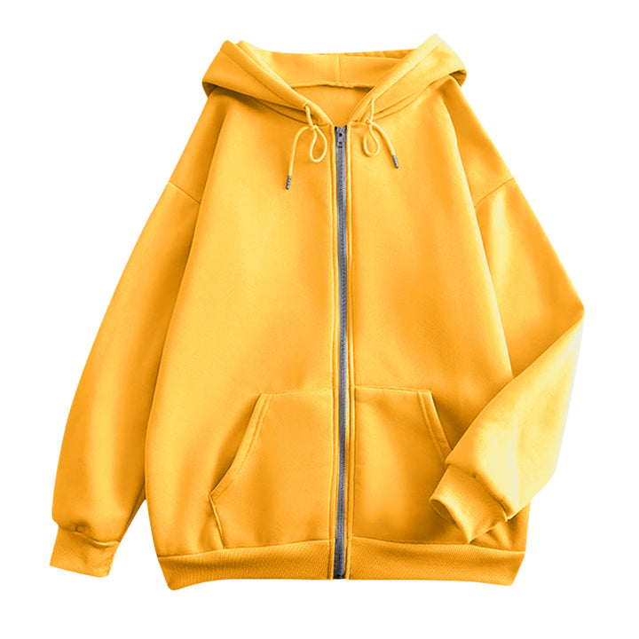 Damen nan extrabreite Zip-Kapuzenjacke mit weichem Fleecefutter, Kängurutaschen und gerippten Bündchen Drune