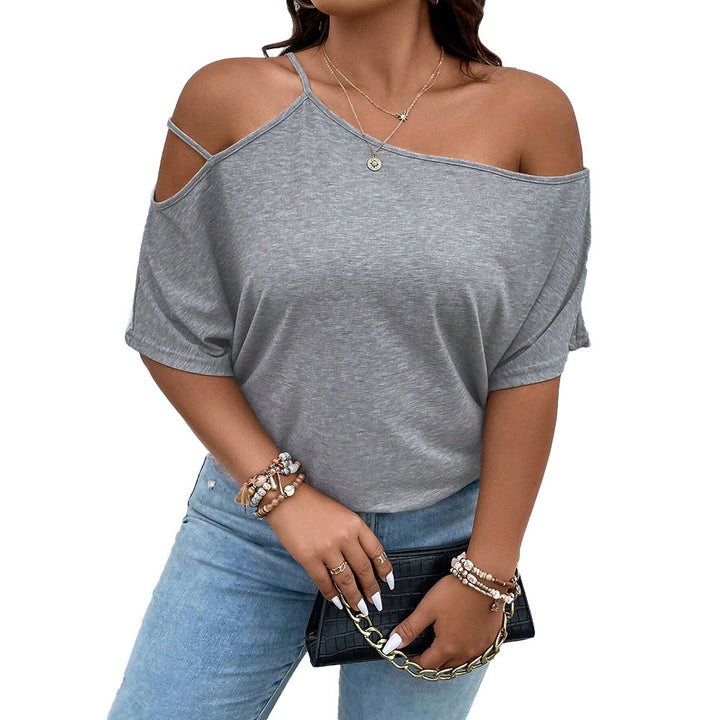 Damen lässiges Off-Shoulder T-Shirt mit modischen Trägerdetails Drune