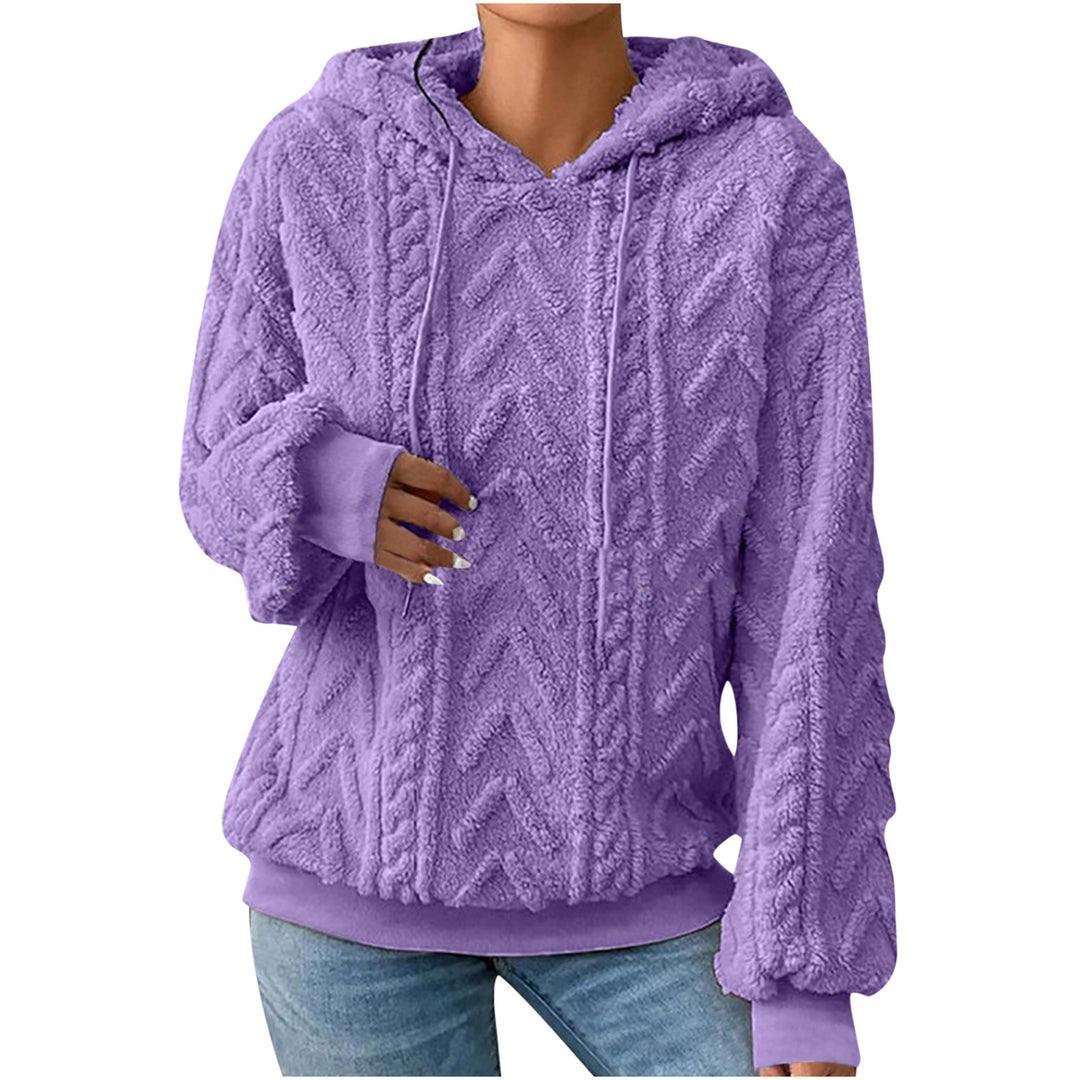 Damen nan kuscheliger Kapuzenpullover mit Zopfmuster Eingrifftaschen und Rippbündchen Drune