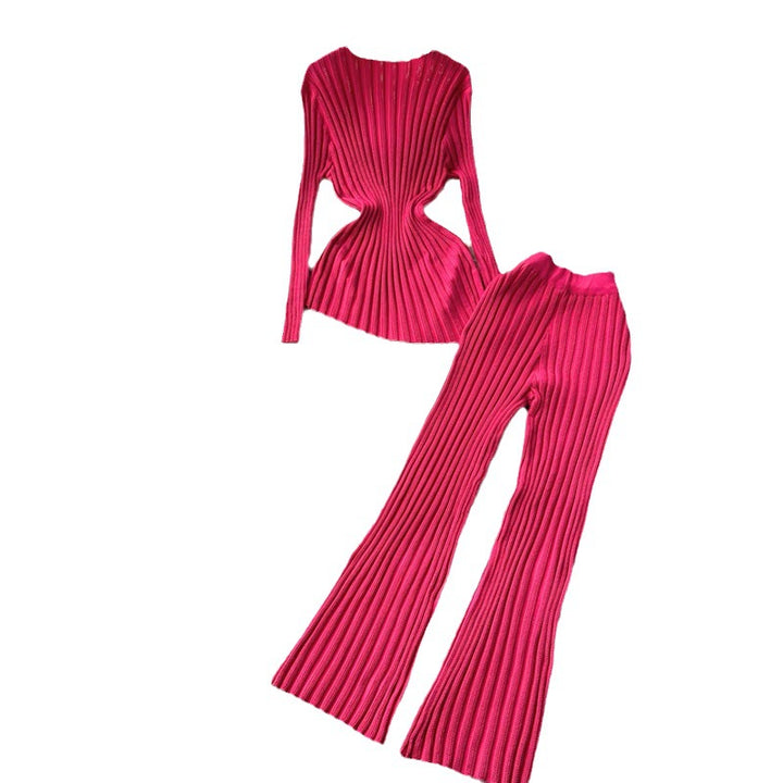 Damen modisches Strick-Loungewear-Set mit schmeichelnden Rippdetails Drune