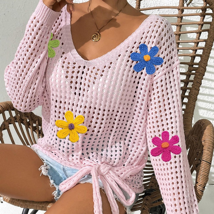 Damen Häkeloberteil mit Blumenapplikationen Drune
