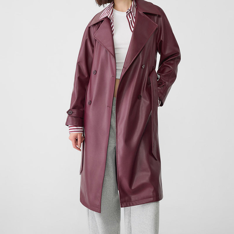 Damen Kunstleder-Trenchcoat mit elegantem Schnitt Drune