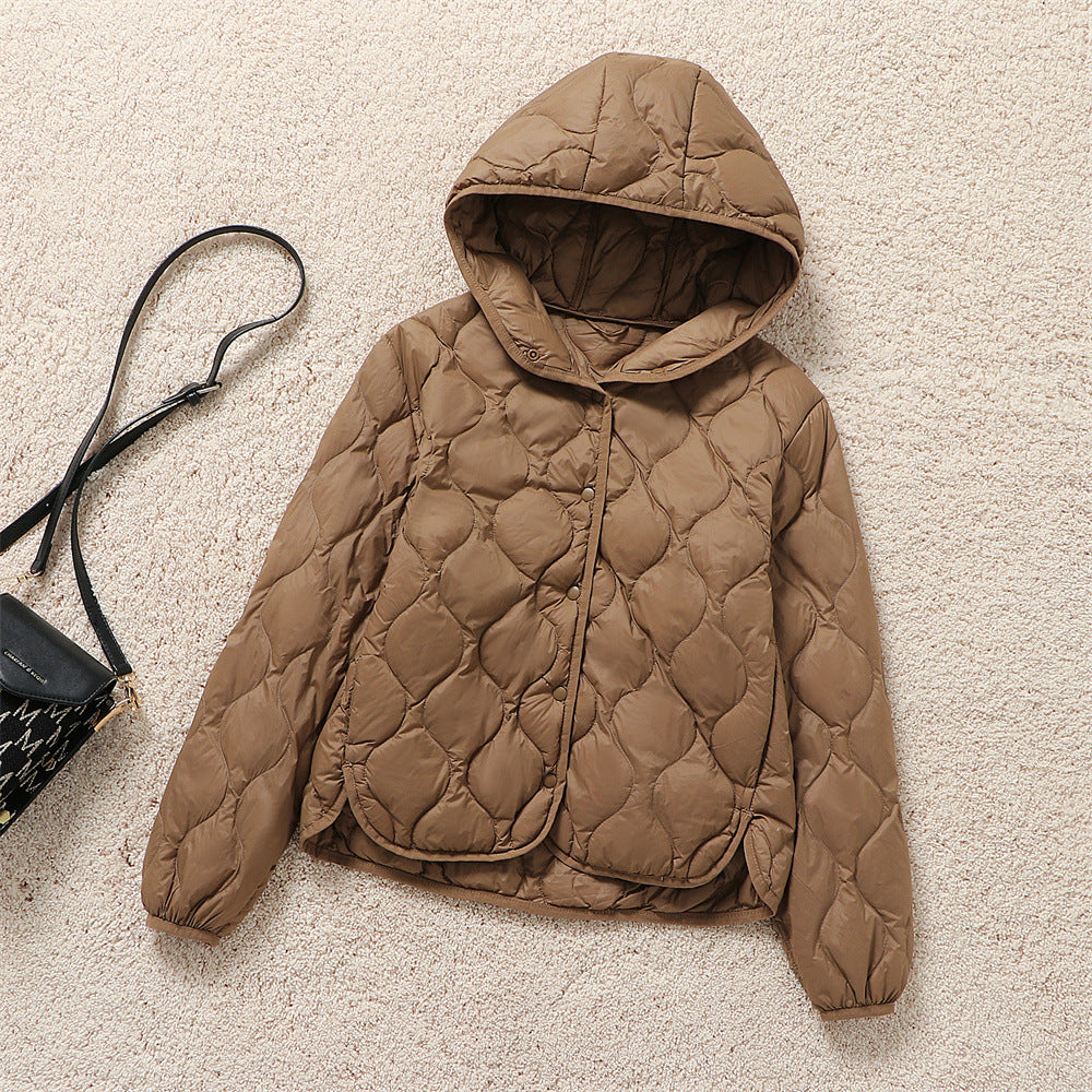 Damen Gefütterte Steppjacke mit Kapuze und kreisförmiger Steppung Drune